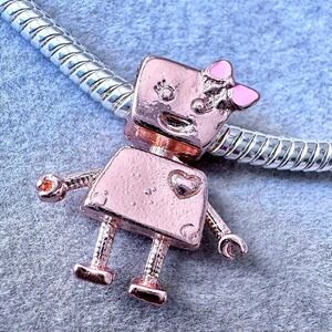 Bella Bot Rose Gold Pink Bow Robot Charm fits‎ PANDORA